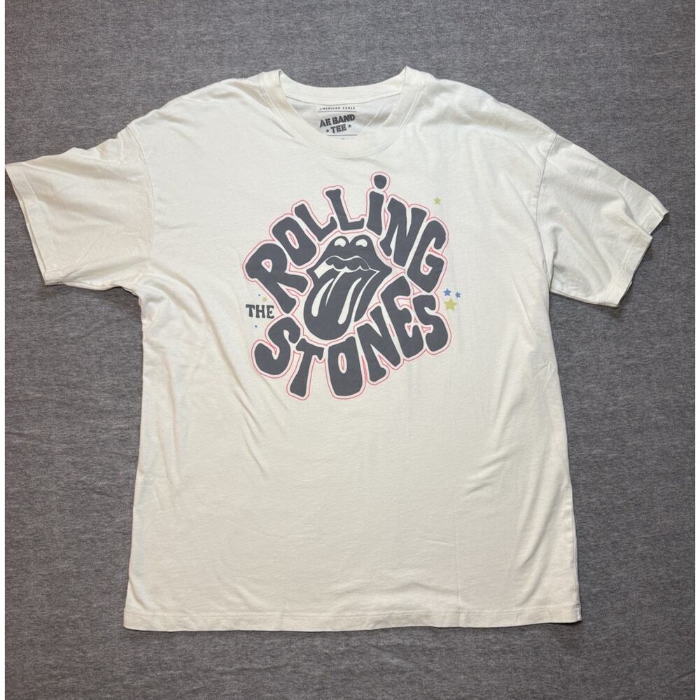 American Eagle Women’s Rolling Stones Oversize Band T-Shirt- Medium/Off White